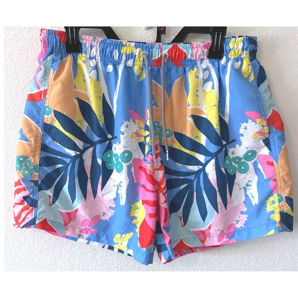 Boardies Mens‎ Tropical Floral Swim Trunks Vacation Blue Pink Yellow Size Large